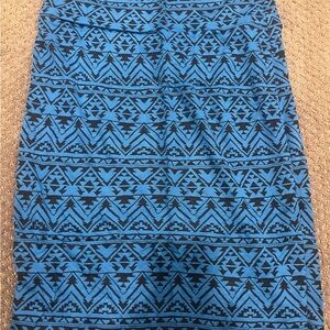 LuLaRoe Cassie Blue and Black Tribal Print Pencil Skirt Size Small (6-8)